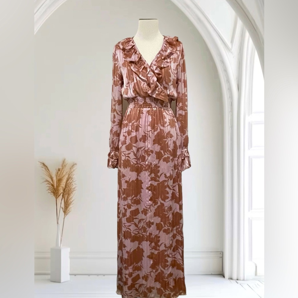 Lulus Exquisite Attention Lilac Floral Print Ruffled Long Sleeve Dress S